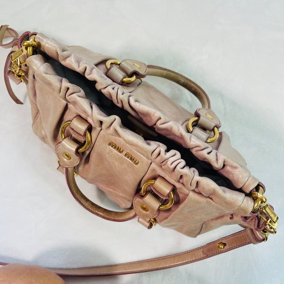 Auc Miu Miu Vitello Lux Gathered Shine Crossbody/Satchel/bag - Picture 14 of 16